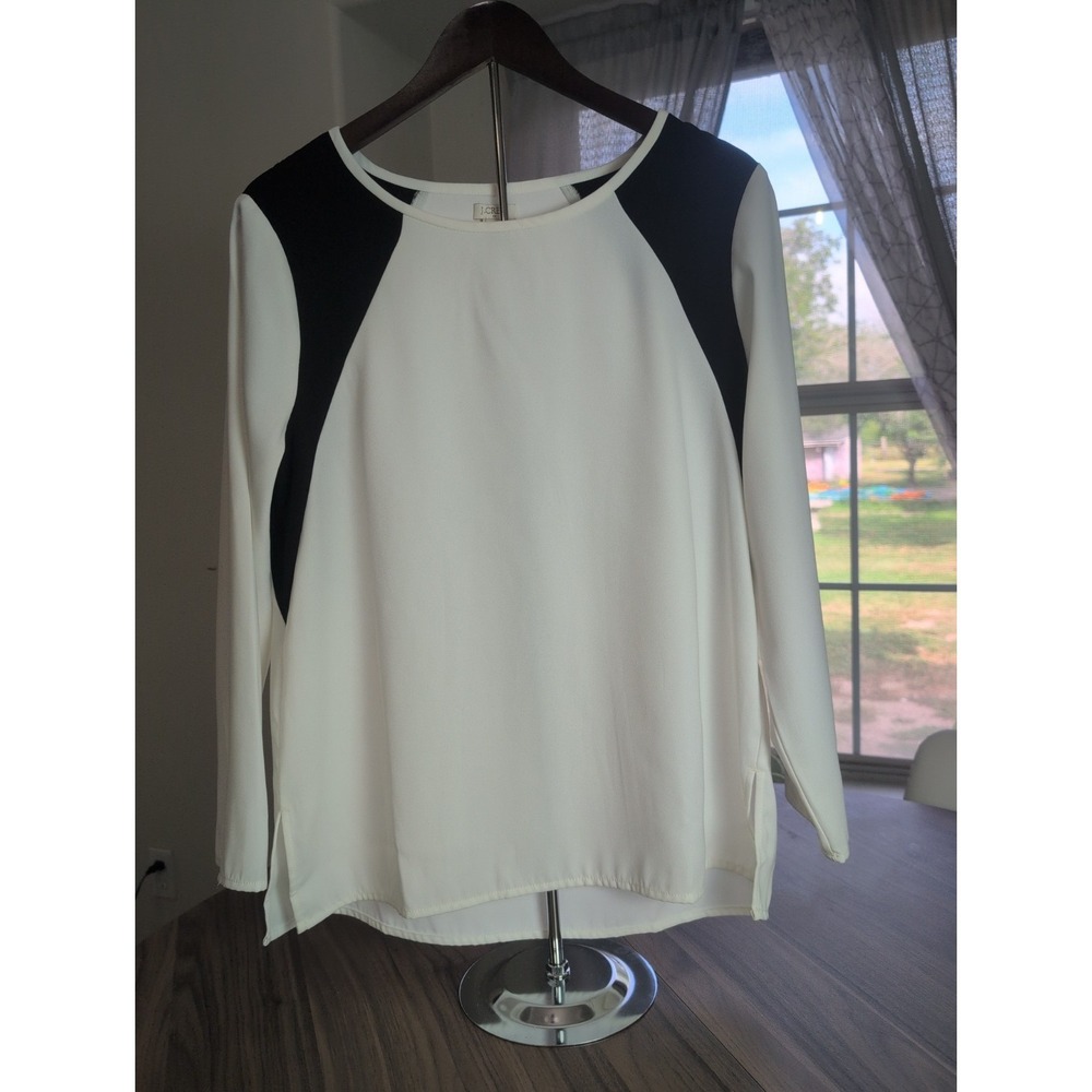 J.Crew Women's Size 12 Ivory Black Colorblock Long Sleeve Blouse Career Top